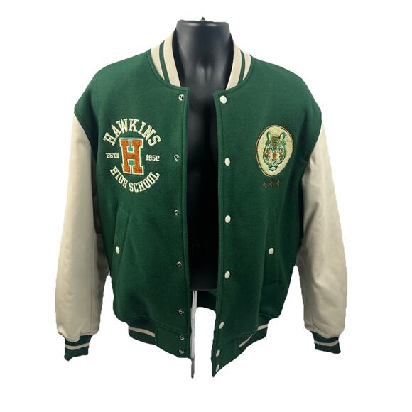 H&M Stranger Things Hawkins Tigers Varsity Letterman Baseball Jacket Mens Size M